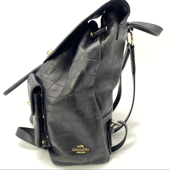 COACH BLACK CROC PRINT LEATHER RUCKSACK BACKPACK - Picture 2 of 4